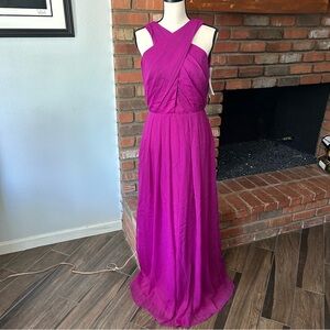 NWT Lela Rose Style LR212 Halter Maxi Gown in Persian Plum Sz 12 *SAMPLE DRESS*